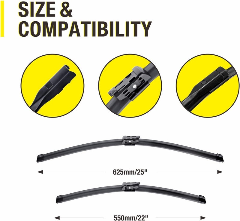 5PLUS 3 Wipers 25"/22"/15" Replacement For VW Volkswagen Tiguan 2022 2021 2020 2019 2018, 25 Inch+22 Inch Windshield Wiper Blades with 15 Inch Rear Wiper Blade - Image 2